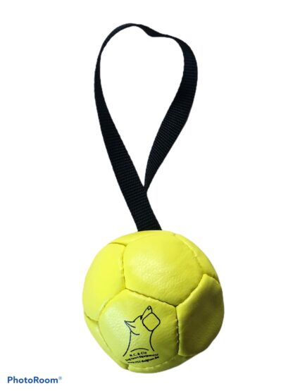 Ballon foot pour chien jaune avec poignée